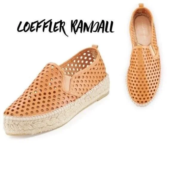 $225 Loeffler Randall Rowan Perforated Espadrille Flat Sand Size 38 - Picture 2 of 7